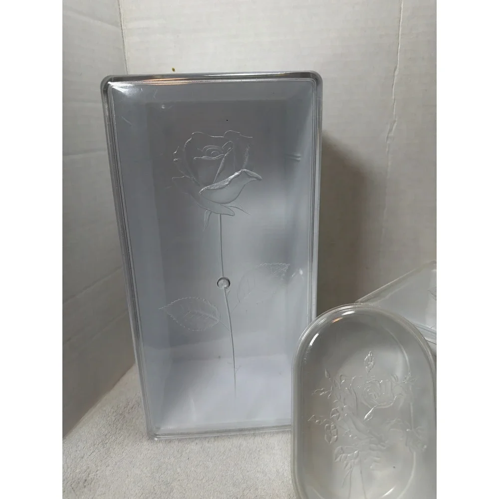 Vintage‎ 60s Wil-hold Storage Box Set White Clear Embossed Rose 3 Piece